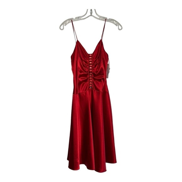 De Laru Red Satin Midi Dress Vtg Spaghetti Straps Y2K Womens 5/6 Deadstock *Read - Picture 1 of 16